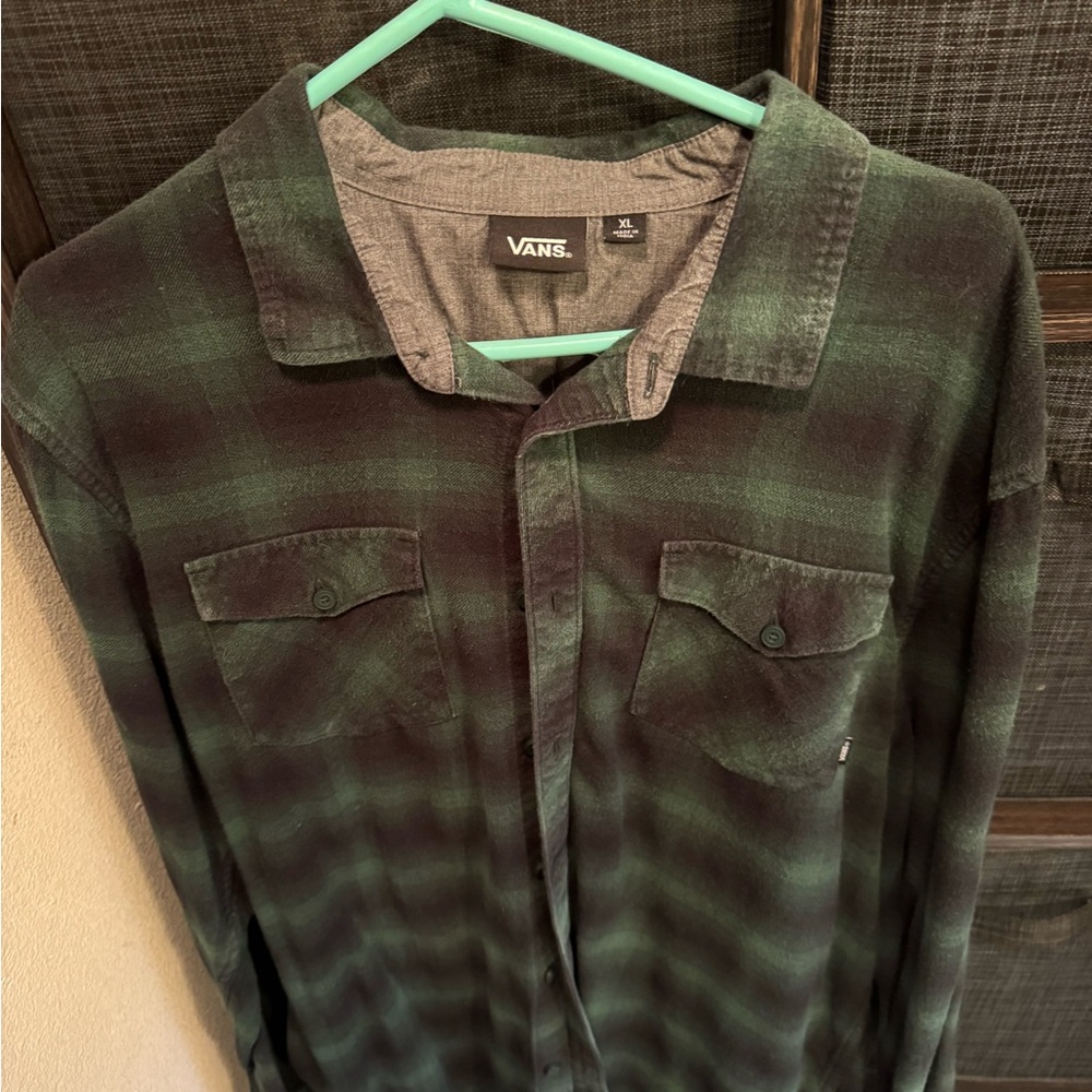 Vans Gray and Green Plaid Shirt